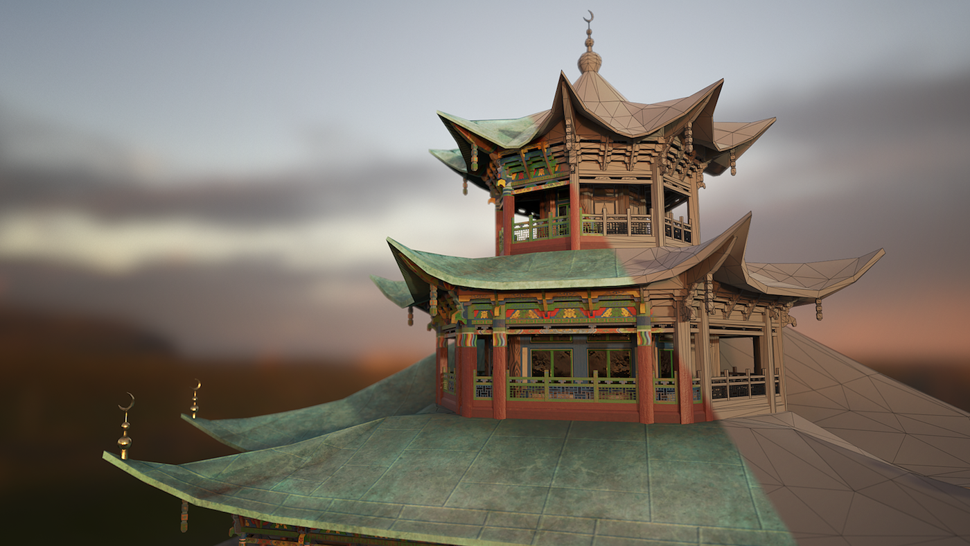 3D Modell Moschee - 3D Wireframeansicht mit Textur